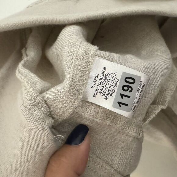 Allen Allen Linen Pants XL Cropped Capri Beige Pull On Wide Leg Casual Beach - Picture 4 of 11